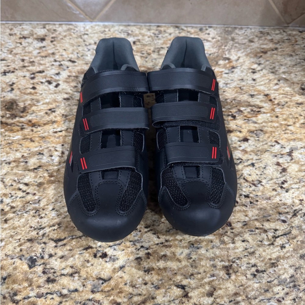 Tommaso Cycling Shoes with Velcro Straps - Black with Red Accents
